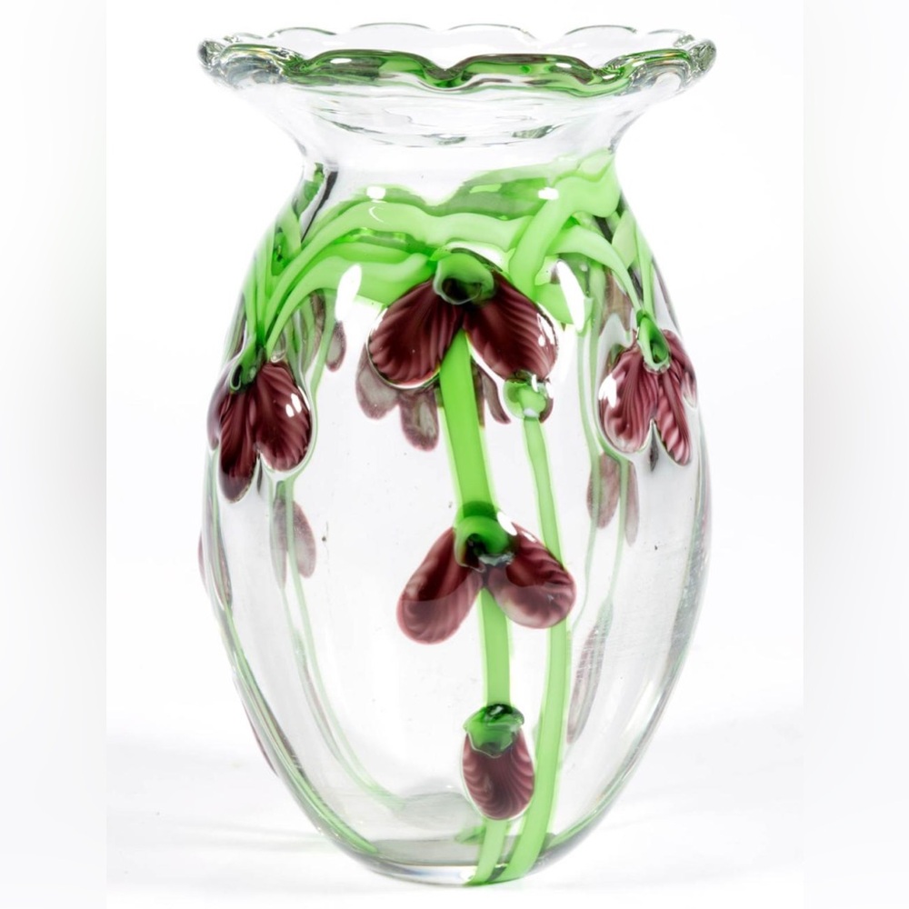 Lindbergh Studios Floral Paperweight Vase Work Studio Art Glass Vase